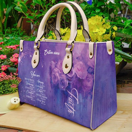 Custom Leather Handbag With Bible Verse, Custom Name God Says You Are Cross Roses Flower, Roses Lovers Christian Gift Handbag