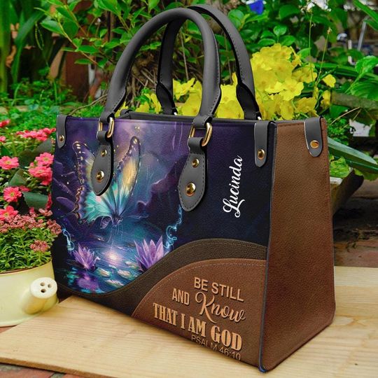 Discover Personalized PU Leather Handbag For Women, Be Still And Know That's I am God Bible Verse Inspired Shoulder Bag, Religious Bag Umds3-2