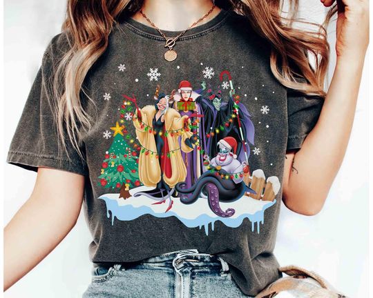 Discover Disney Villains Squad Christmas Light T-Shirt, Evil Queen, Maleficent, Ursula, Holiday Family Party Gift