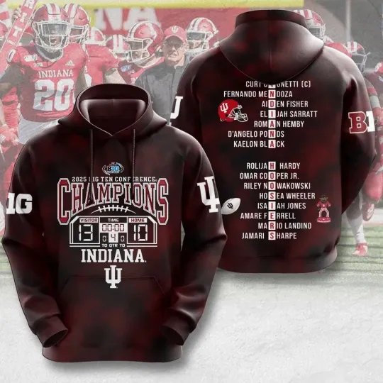Discover Hoosiers Football 2025 Big Ten Champions 3D Apparel Hoodie