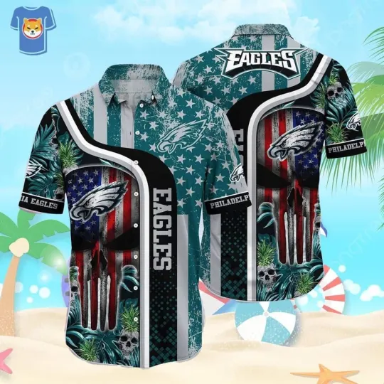 Discover football Philadelphia Eagles Hawaiian Shirt Us Flag Independence Day 4Th Of July Shirt