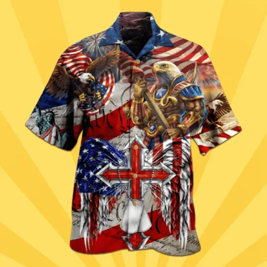 Discover 4Th Of July Hawaiian Shirt, Eagle American Flag Hawaiian Shirt