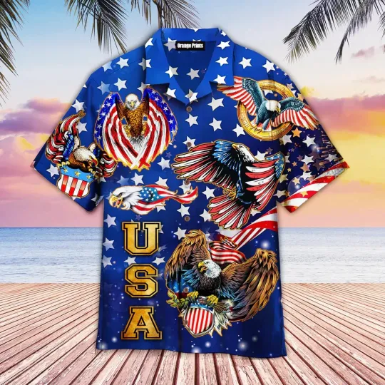Discover 4Th Of July Independence Day Eagles Hawaiian Shirt
