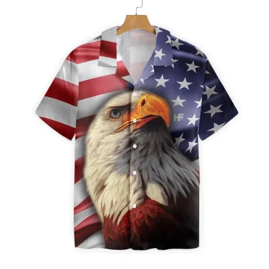 Discover American Eagle Usa Flag Hawaiian Shirt, 4Th Of July Hawaiian Shirt