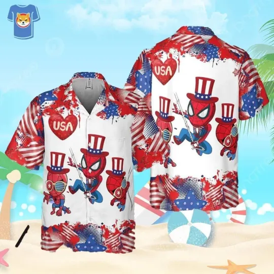 Spiderman Celebrates Independence Day Hawaiian Shirt