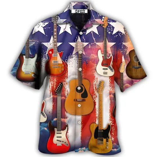 Discover Guitar Independence Day Star America Hawaiian Shirt