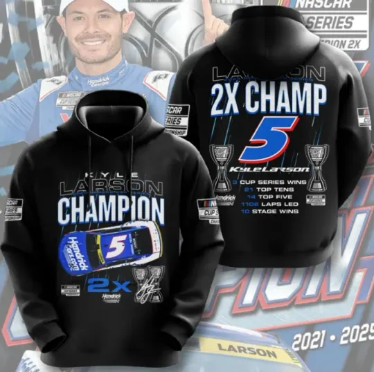 Kyle Larson 2025 NC Cup Series Champion 3D Hoodie Size S-5Xl