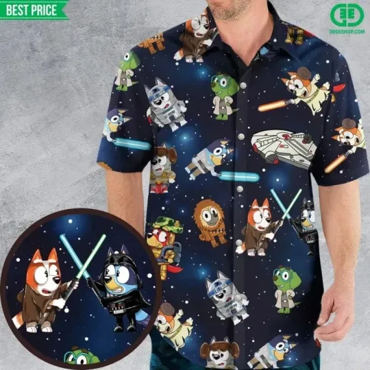 Discover Star Wars BlueyDad Droid Hawaiian Shirt Button Down Unisex Adults S-5XL