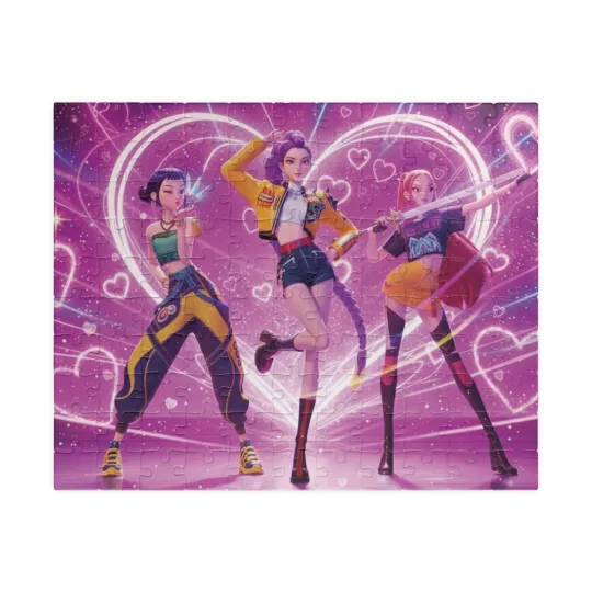 Discover Kpop demon hunters jigsaw puzzle toys for girls, 110 piece cartoon puzzle gifts