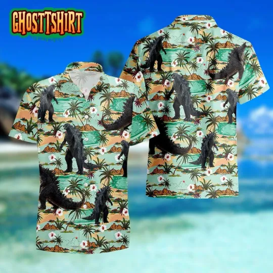 Discover Aloha god zilla Hawaiian Button Down Shirt Unisex Adults S-5XL