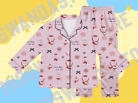 Discover Bear Christmas Pajamas Set: Kawaii Teddy Sleepwear