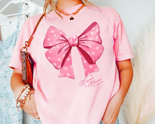 Discover Minnie Mouse Coquette Bow Happy Valentine's Day 2025 Shirt, Cute Disney Minnie Valentine T-shirt, Disneyland Couple Valentine Gift For Her