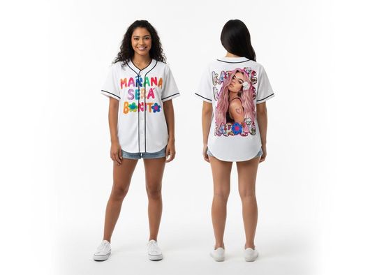 Discover Manana Sera Bonito Graphic Baseball Jersey, Retro Color Letters Button Up