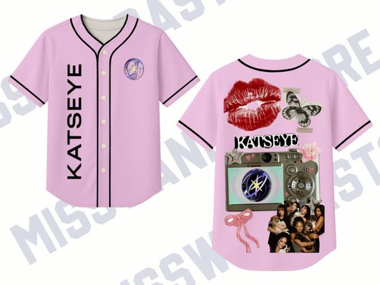 KATSEYE Pink Baseball Jersey, Kpop Fan Outfit, Camera Collage Tee