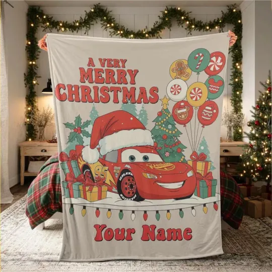 Discover Personalized Disney Car Very Merry Christmas McQueen Fleece Blanket