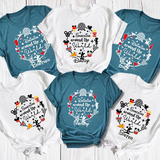 Discover Custom 2026 Drinking Around Matching Shirt, Snacking Around The World Team Shirt, Disney Snacks Squad Shirt, Disney Epcot Group Trip Shirts
