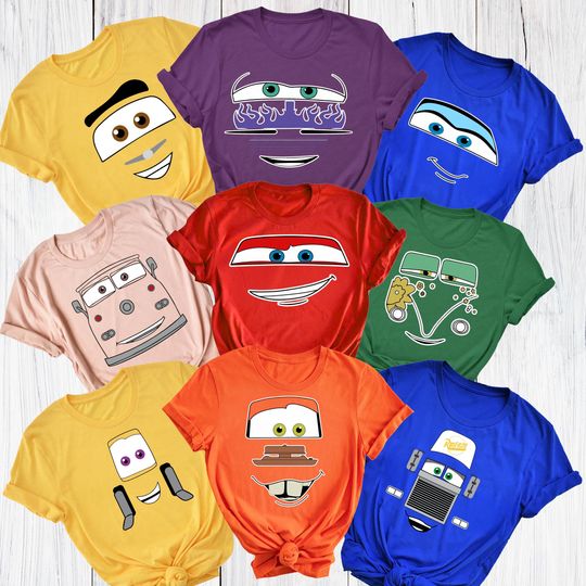 Discover Custom Disney Cars Face Outline Family Trip Shirt, Disney Vacation Cars Face Shirt, Cars Group Shirt, Disney Birthday Cars Party Shirt