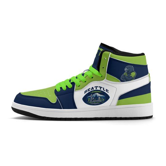Discover Seattle Football Team Themed Basketball Shoes for Men and Women, Custom Blue Green Sneakers