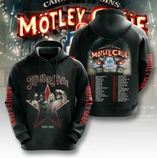 Discover MOTLEY CRUE RETURN OF CARNIVAL OF SINS TOUR 2026, 3D HOODIE, AOP