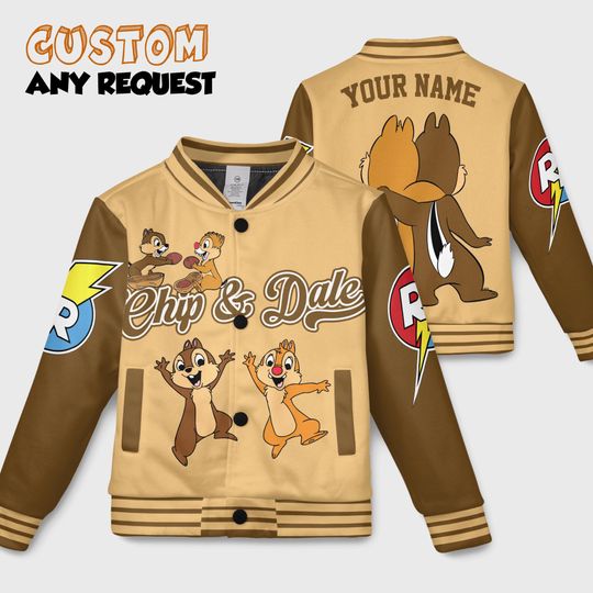 Discover Disney Chip and Dale Chipmunk Friends Varsity Jacket, Kids Varsity Jacket, Chipmunk Baseball Jacket, Birthday Gift, Disney Uniform Varsity