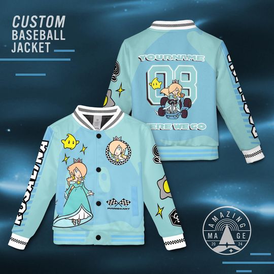 Custom Princess Rosalina Baseball Jacket, Mario Kart Kids Varsity Jacket, Super Mario Birthday Gift
