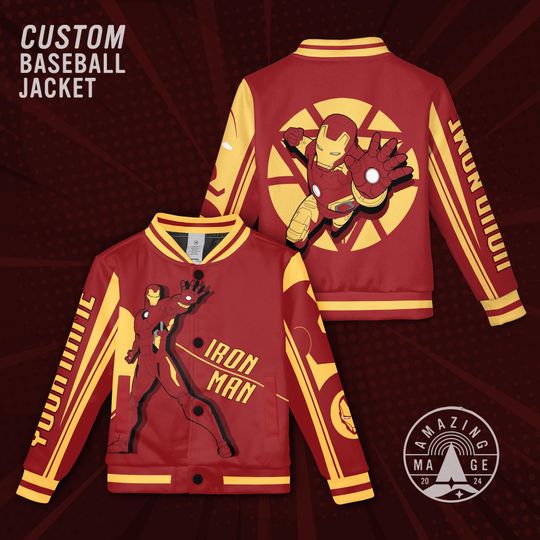 Custom Iron Man Marvel Baseball Jacket, Tony Stark Shirt, Marvel Superheroes Jacket