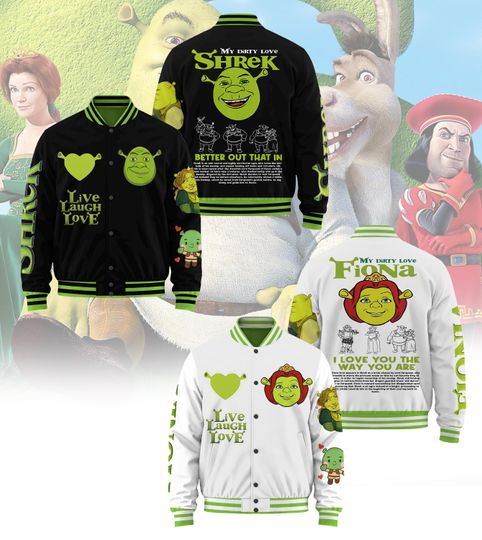 Discover Sh-rek Couple Baseball Jacket, Disney Couple Jacket, Cartoon Aesthetic Coat, Fun Character Streetwear Shirt, Valentine Gift Ideas