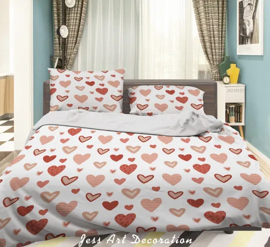 Discover 3D Red Pink Heart Love Pattern Quilt Cover Set Duvet Cover and Pillowcases