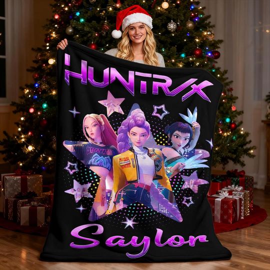 Discover Personalized Huntrix Christmas Gift,Custom Flanne,KPop Demon Hunter Blanket,Winter Cozy Throw for Girls Teens,Mira Zoey Rumi