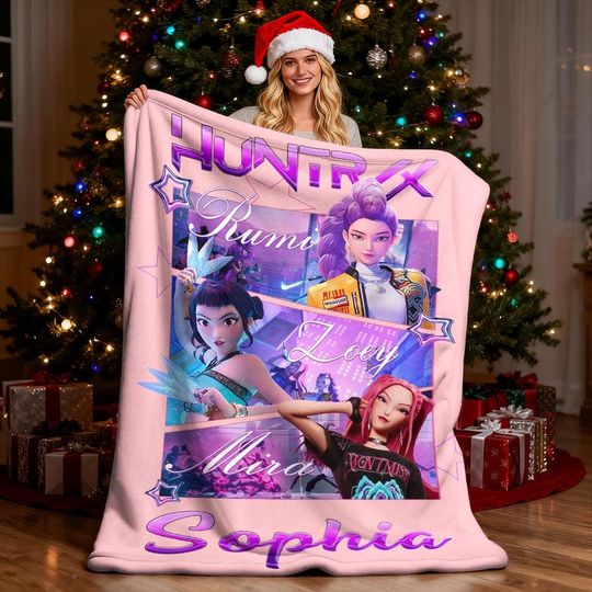 Discover Kpop Demon Hunters Custom Blanket,Kpop Fun Gift, Cozy K-Pop Demon Hunters Huntrix Blanket,Anime Inspired,Cute Huntrix Inspired Blanket