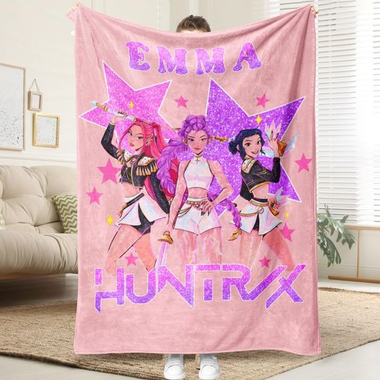 Anime-Inspired Cozy Throw for Fans, Personalized Huntrix Design, Fun Gift for K-Pop Lovers