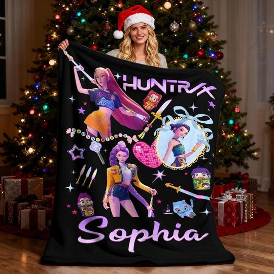 Discover Custom Christmas Huntrix Blanket,Personalized Demon Hunters Merch, Kpop Demon Hunters Sherpa, Christmas Gift,Cozy Huntrix Fleece