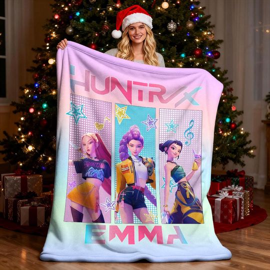 Rumi,Mira,Zoey Blanket,Personalized Kpop Demon Hunter Blanket,Custom Huntrix Colorful Blanket,Kpop Fun Gift,Christmas Family Gift,