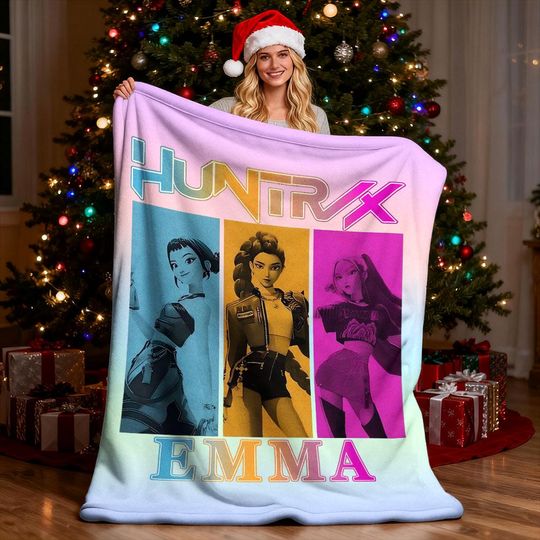 Discover Personalized K-Pop Demon Hunters Colorful Blanket-Cute Anime-Inspired Cozy Throw,Custom Name Huntrix Design,Fun Gift for K-Pop Lovers