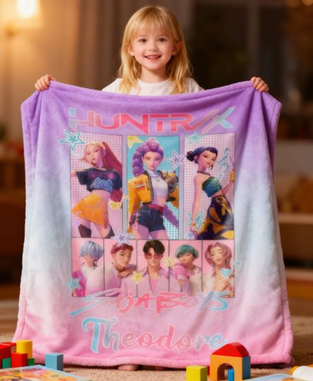 Discover Personalized Kpop Hunter Blanket,Demon Hunter Girls Blanket,Blanket With Huntrix Theme,Custom Anime Name Throw Blanket,Sajaboys Blanket