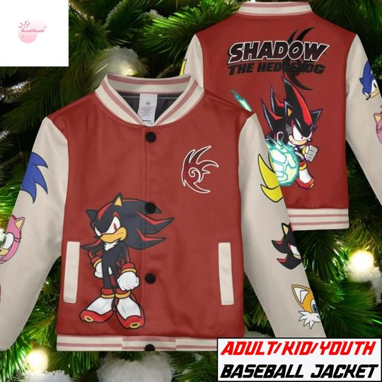 Shadow the Hedgehog Baseball Jacket, Adult Kid Youth Varsity Coat, Sonic Anime Character Streetwear