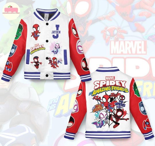 Personalized Spidey And His Amazing Friends Varsity Jacket, Kids Varsity Jacket