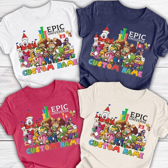 Personalized Super Mario Epic Universe Shirt, Mario Luigi Princess Peach Epic Trip 2026 Tee, Super Mario Family Epic Universe Group Matching