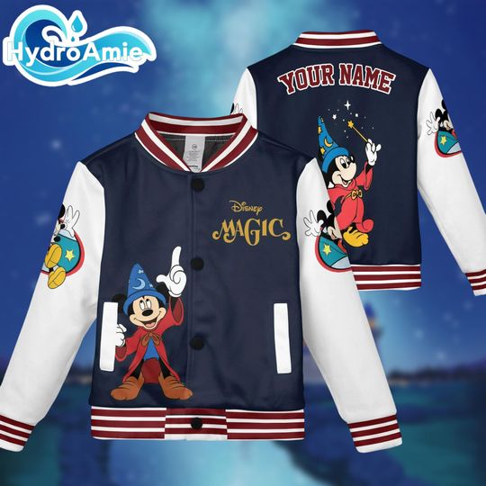 Disney Fantasia Mickey Mouse Varsity Jacket, Sorcerer Mickey Wizard Baseball Jacket