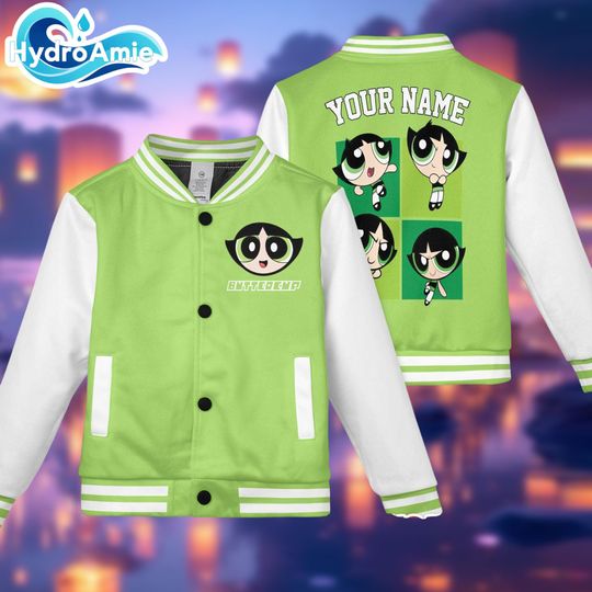 Personalize Buttercup Varsity Jacket, Cartoon The Powerpuff Girls Baseball Jacket