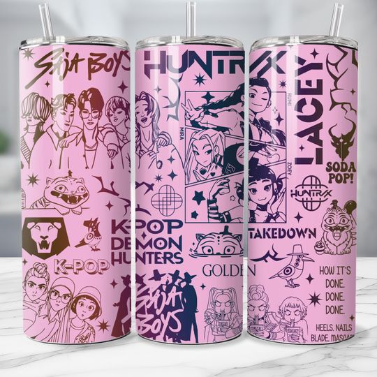 Discover K-Pop Demon Hunter image sublimation tumbler design PNG download image 20 oz skinny tumbler wrap digital download
