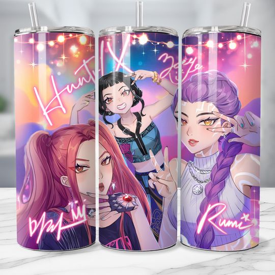 KPop Demon Hunter Tumbler | Derpy Anime 20oz Skinny Tumbler | Cute K-Pop Huntrix Tumbler