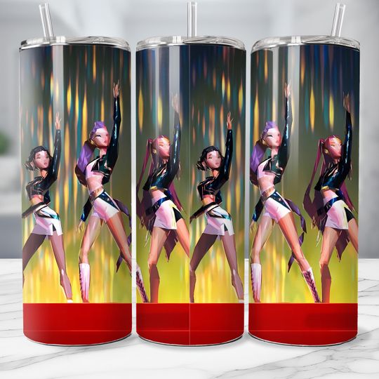 KPop Demon Hunter Tumbler | Derpy Anime 20oz Skinny Tumbler | Cute K-Pop Huntrix Tumbler