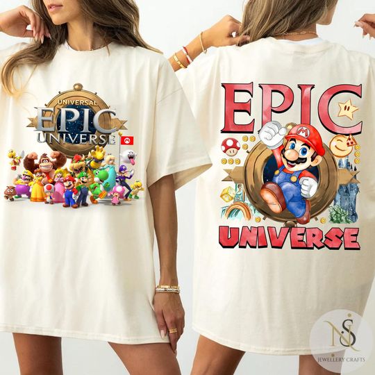 Two-Sided Super Mario Epic Universe Shirt, Mario Luigi Princess Peach Epic Universe Family Shirt, Epic Family Vacation 2025 Shirt
