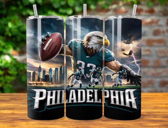 Discover Philadelphia 20oz Skinny Tumbler Wrap PNG, Sport 20oz Tumbler PNG, Mascot Sublimation Tumbler PNG Digital Download