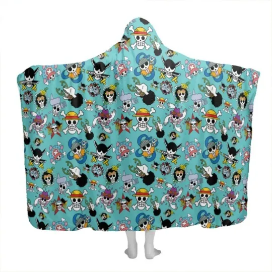 One Piece Straw Hat Pirates Jolly Roger Hooded Blanket Cozy Anime Throw