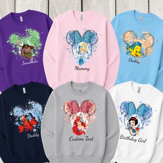Discover Custom Disney Characters 2026 Sweatshirt, Disney Matching Family Trip Sweatshirt, Personalized Mickey Minnie Sweatshirt, Disney Princess