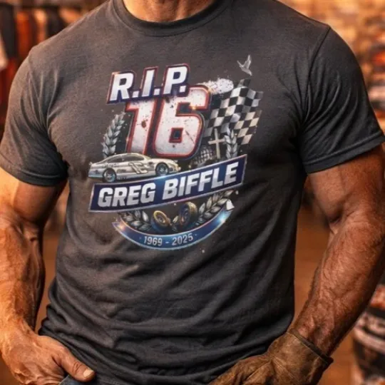 RIP Greg Biffle #16 Racing Legend Checkered Flag Charcoal Shirt S-5XL