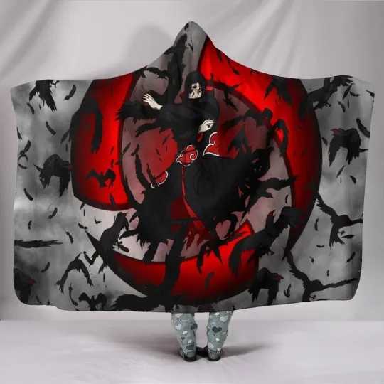 Uchiha Itachi Hooded Blanket, Narutoo Anime Hooded Blanket, Gift For Fans