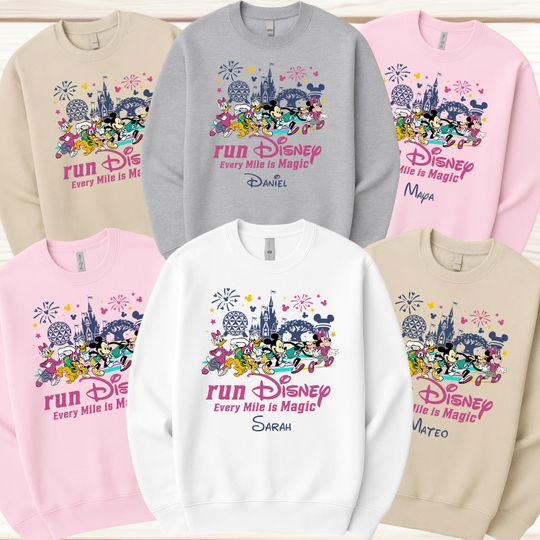 Discover Custom Run Disney Sweatshirt, Personalized Mickey and Friends Running Race Day Sweatshirt, Disney Marathon Sweatshirt, Every Mile is Magic